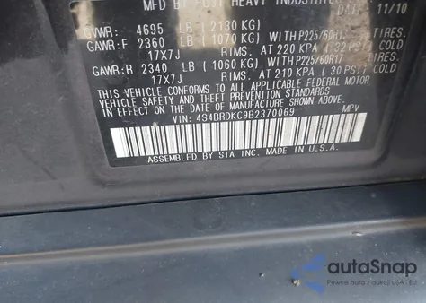 2011 Subaru Outback 3.6R Limited from USA, damaged, VIN 4S4BRDKC9B2370069